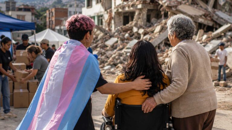 Personas con discapacidad, personas trans y personas mayores reciben acompañamiento después de un terremoto.