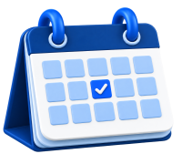 Calendario azul con una casilla marcada, que representa el inicio del curso de Gestión Corporativa.